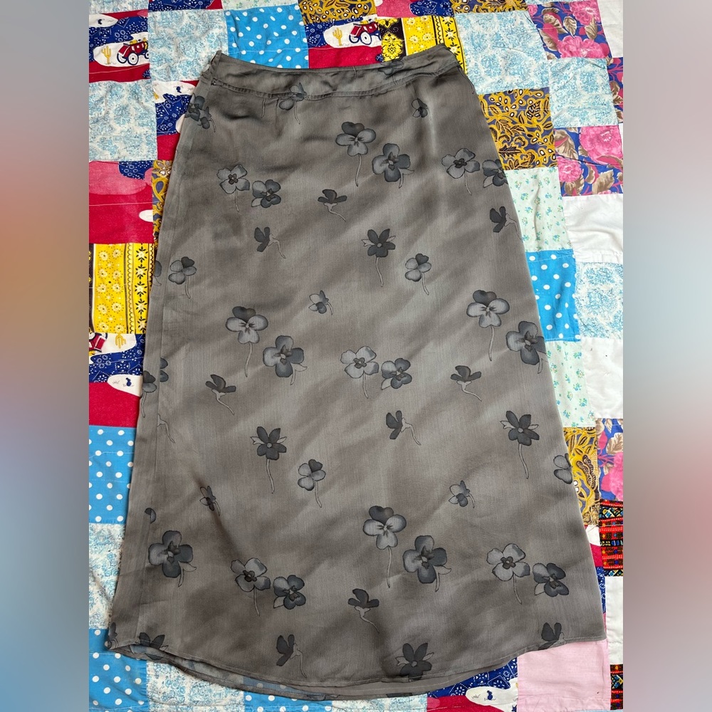 August Silk satin grey floral skirt.